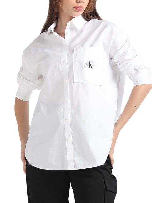 calvin klein jeans bright white logo relaxed fit shirt