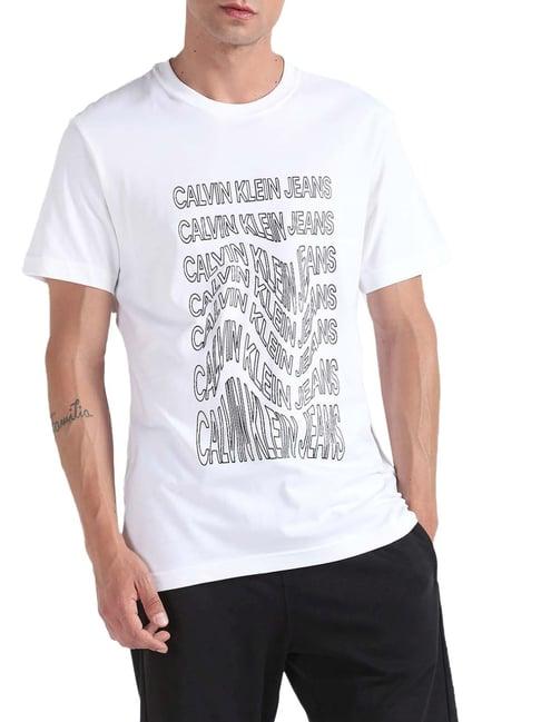 calvin klein jeans bright white print regular fit t-shirt