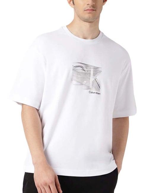 calvin klein jeans bright white printed comfort fit t-shirts