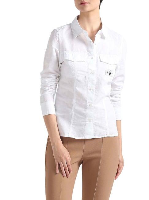 calvin klein jeans bright white solid regular fit shirt