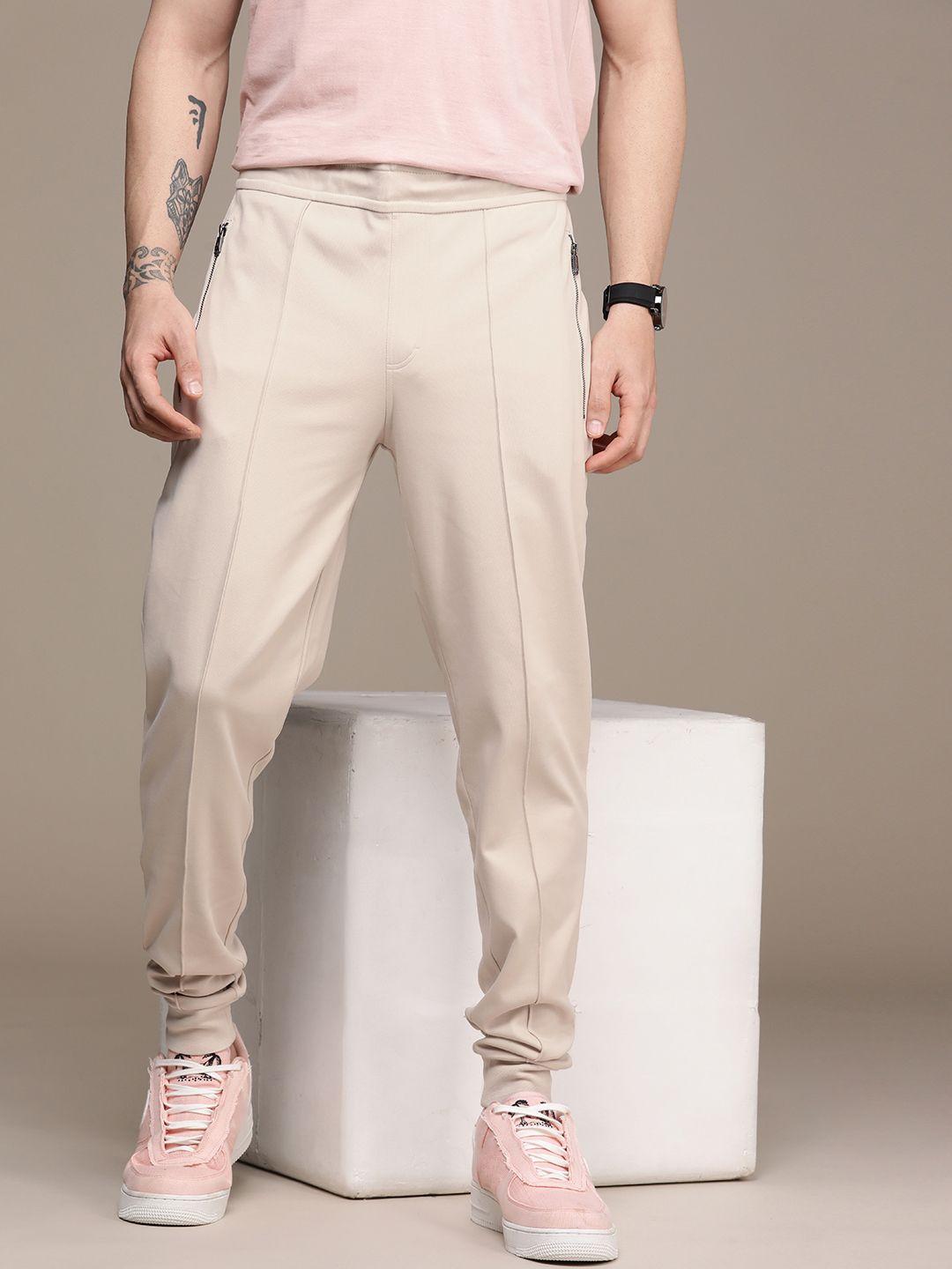 calvin klein jeans cream solid mid rise casual joggers