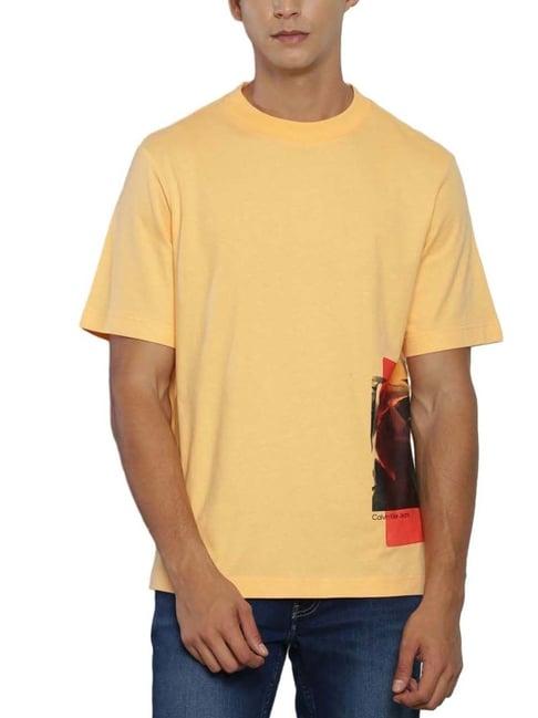 calvin klein jeans crushed orange cotton regular fit logo printed t-shirt