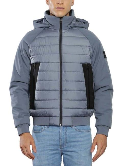 calvin klein jeans grey tar regular fit quilted hooded jacket