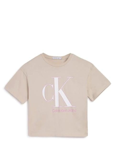 calvin klein jeans kids beige logo print t-shirt