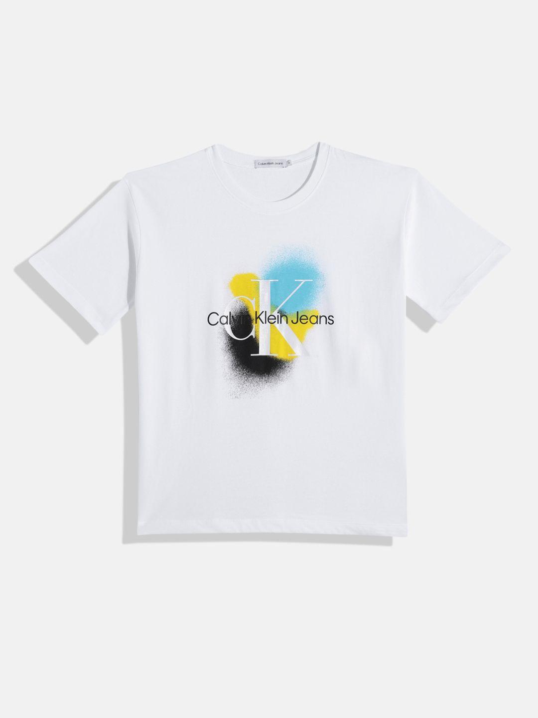 calvin klein jeans kids brand logo spray printed pure cotton t-shirt