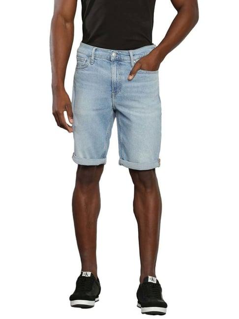 calvin klein jeans light blue cotton slim fit shorts