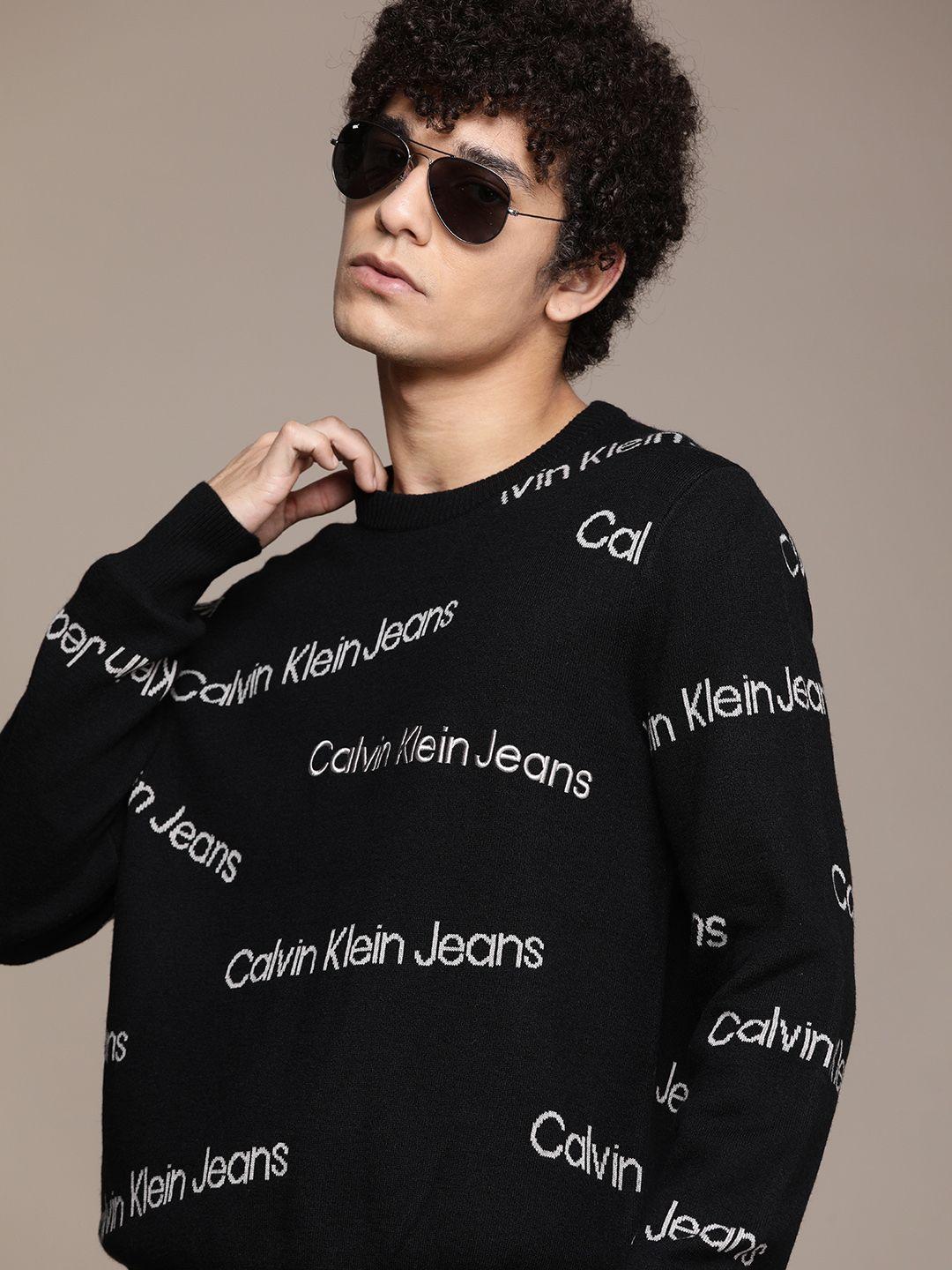 calvin klein jeans men black & grey typography pullover