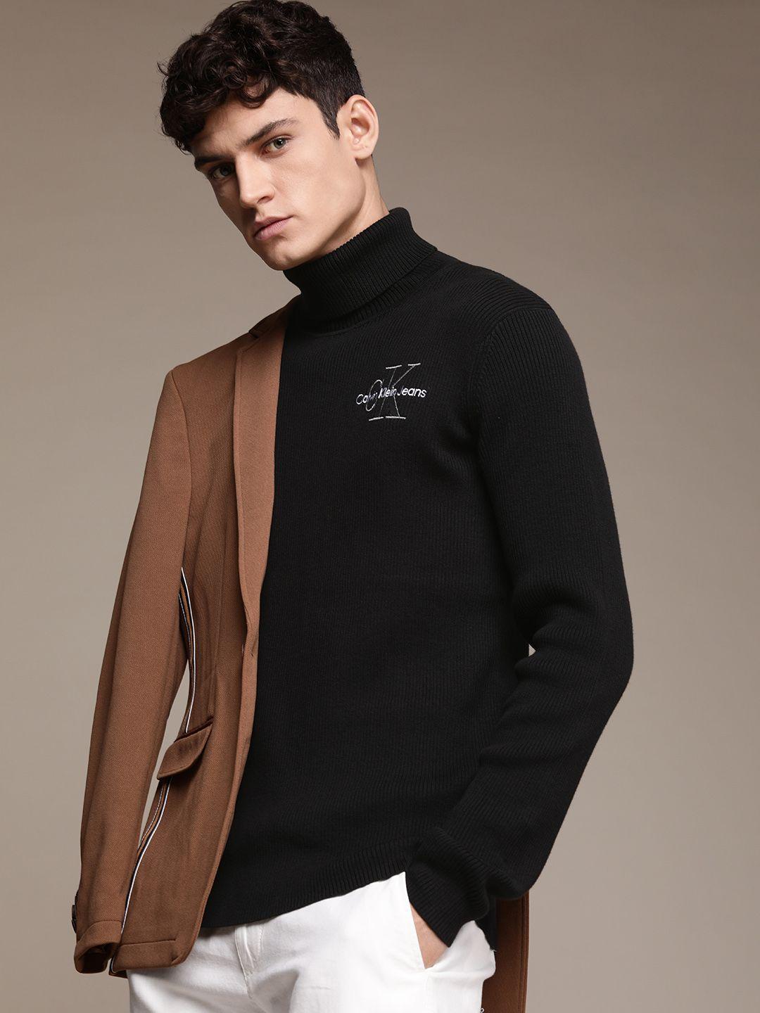 calvin klein jeans men black brand logo embroidered pullover sweater