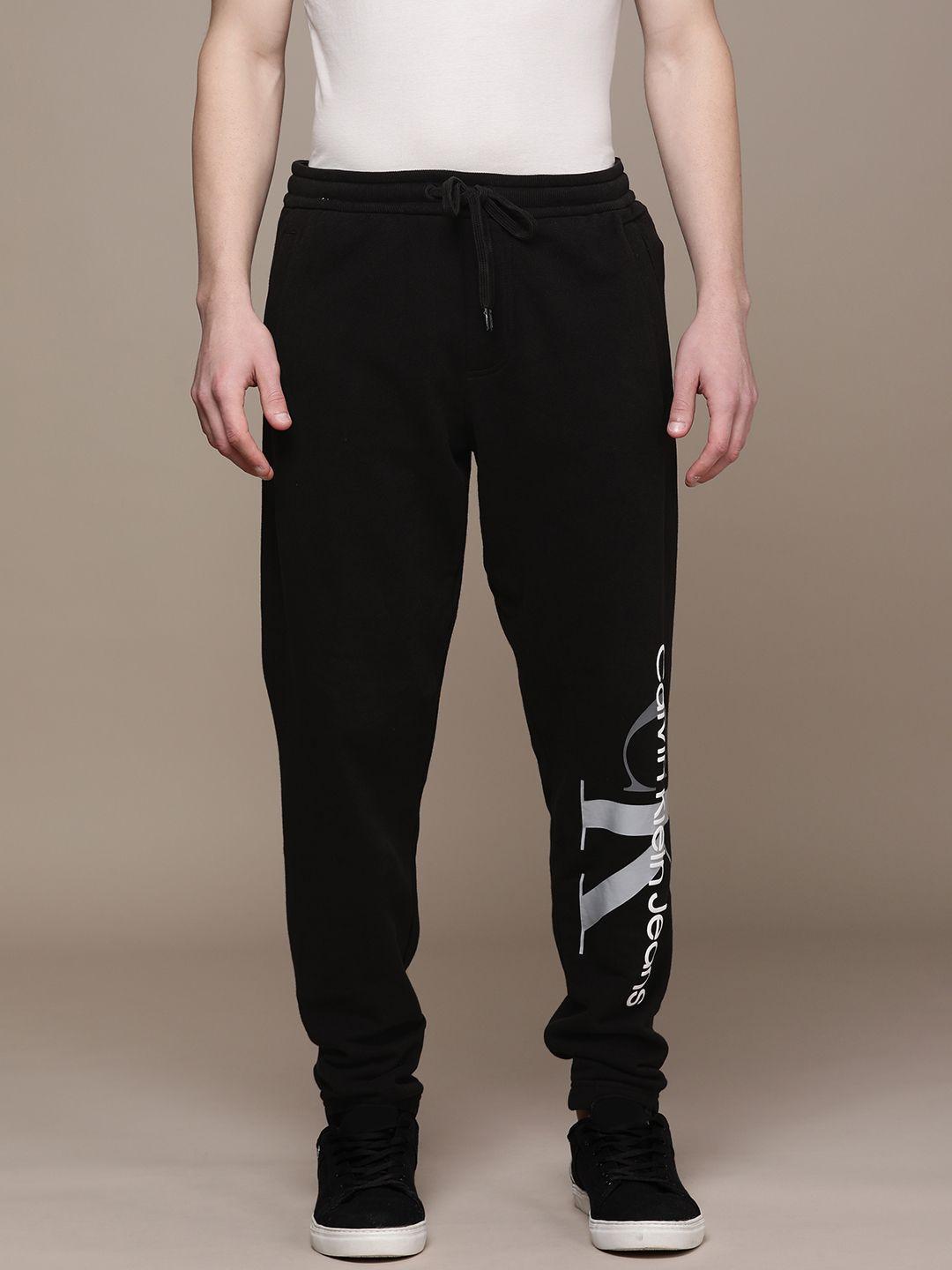 calvin klein jeans men black brand logo printed regular track pants