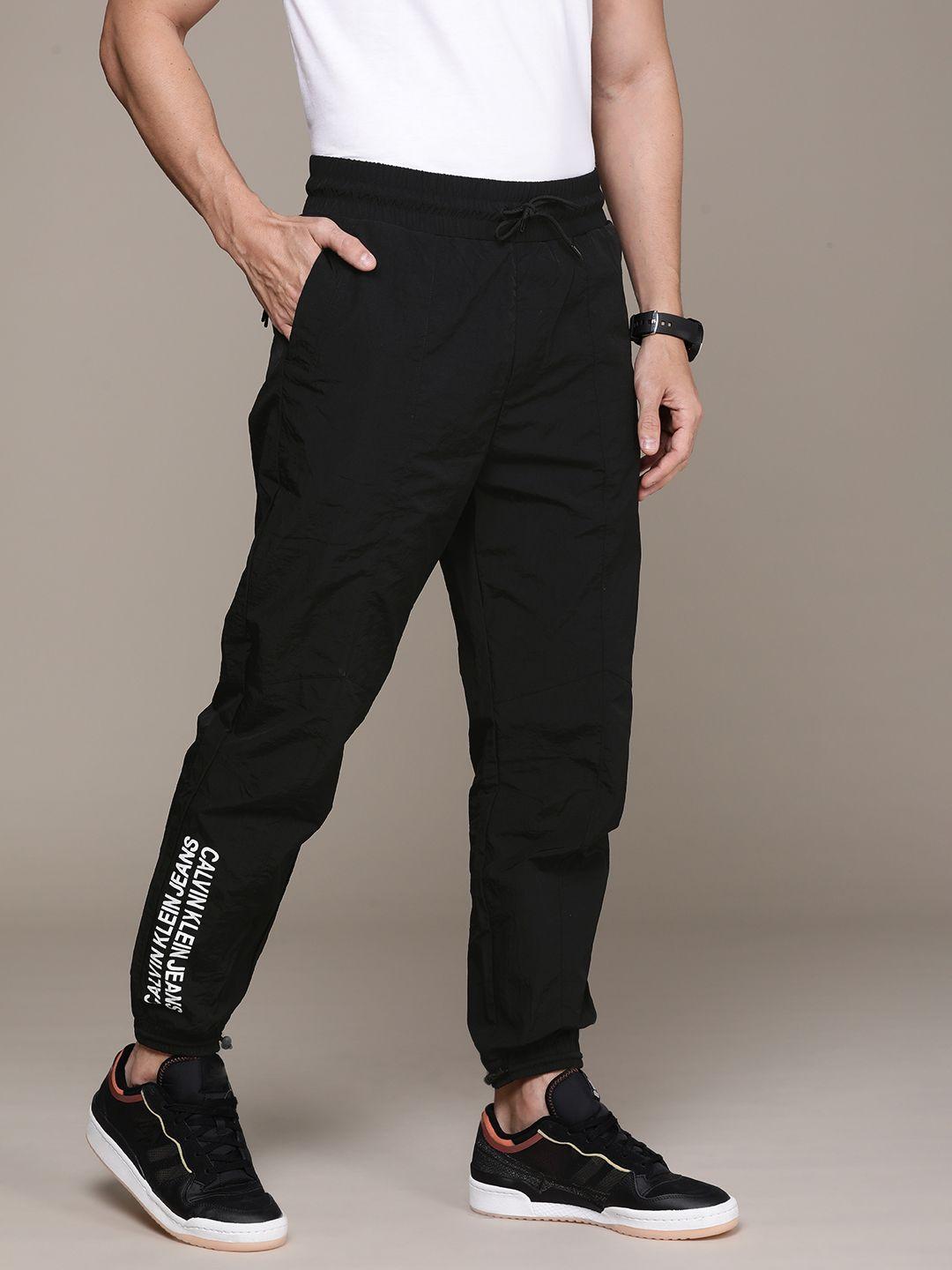 calvin klein jeans men black joggers with brand logo print detail