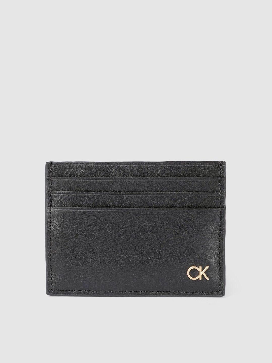 calvin klein jeans men black leather money clip