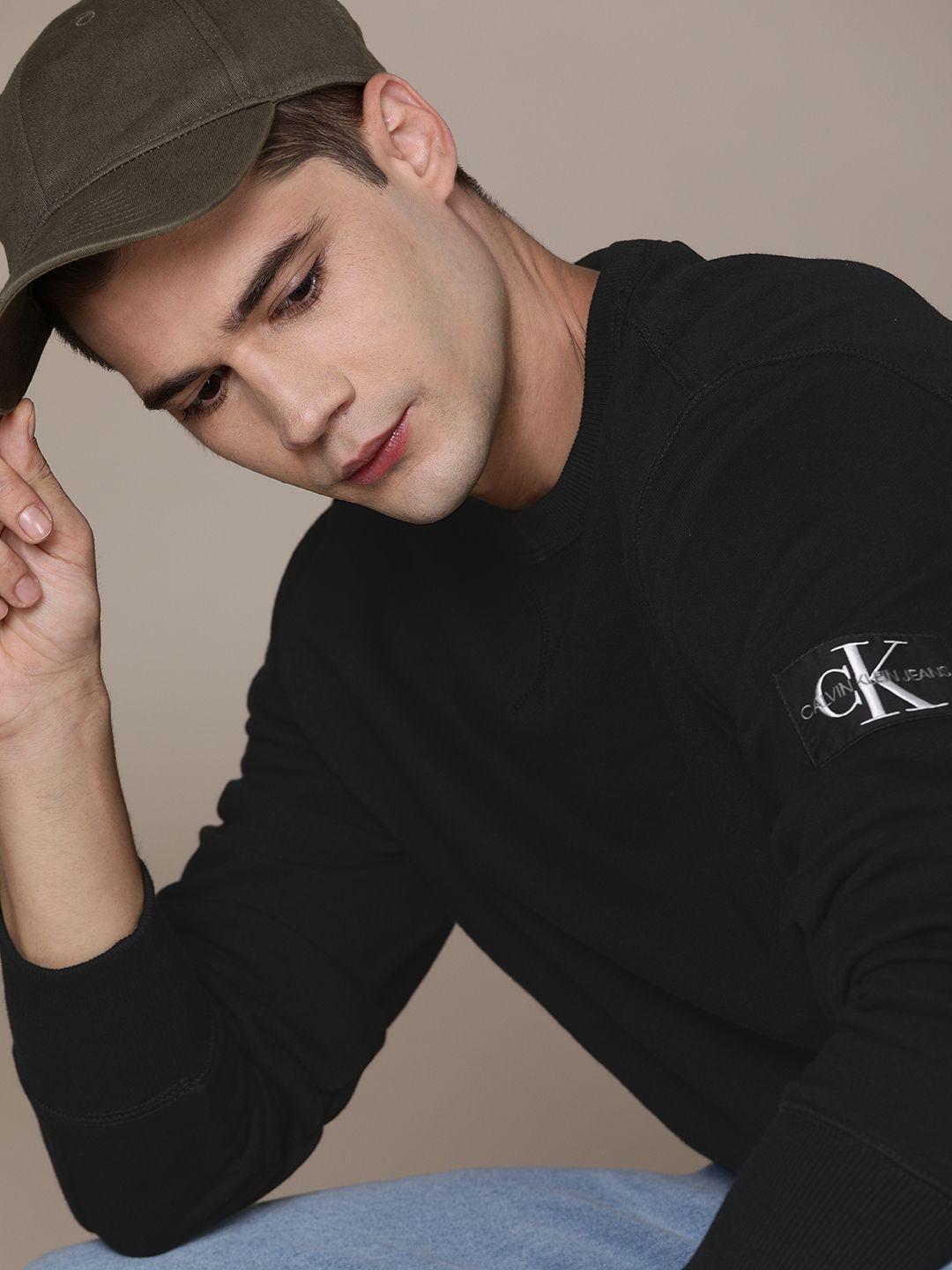 calvin klein jeans men black organic cotton applique sweatshirt