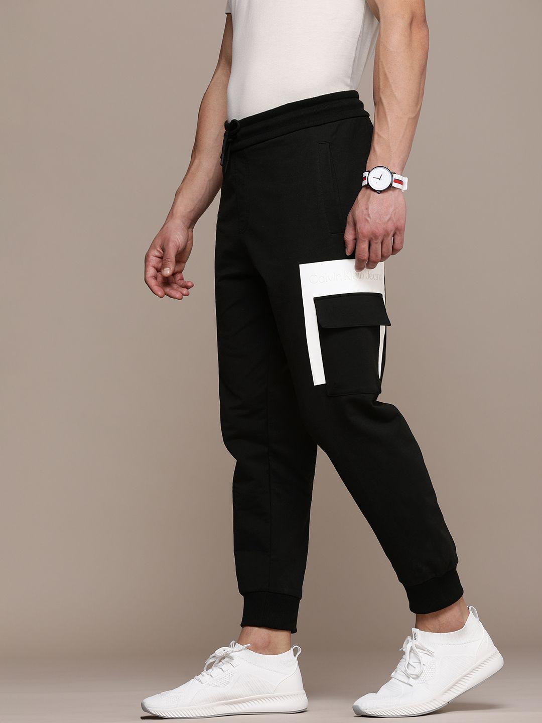 calvin klein jeans men black printed joggers with pocket detail