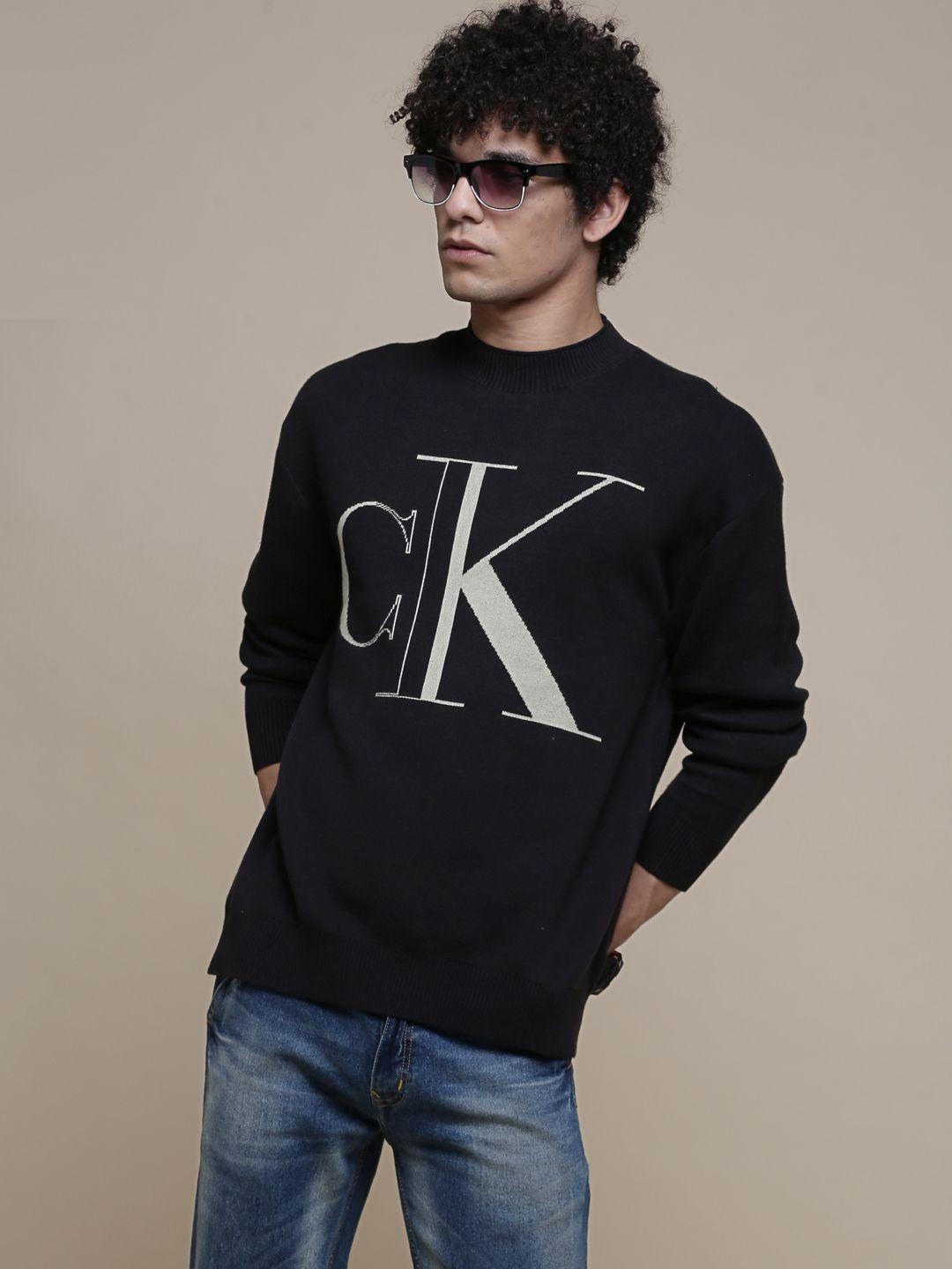 calvin klein jeans men black printed pullover