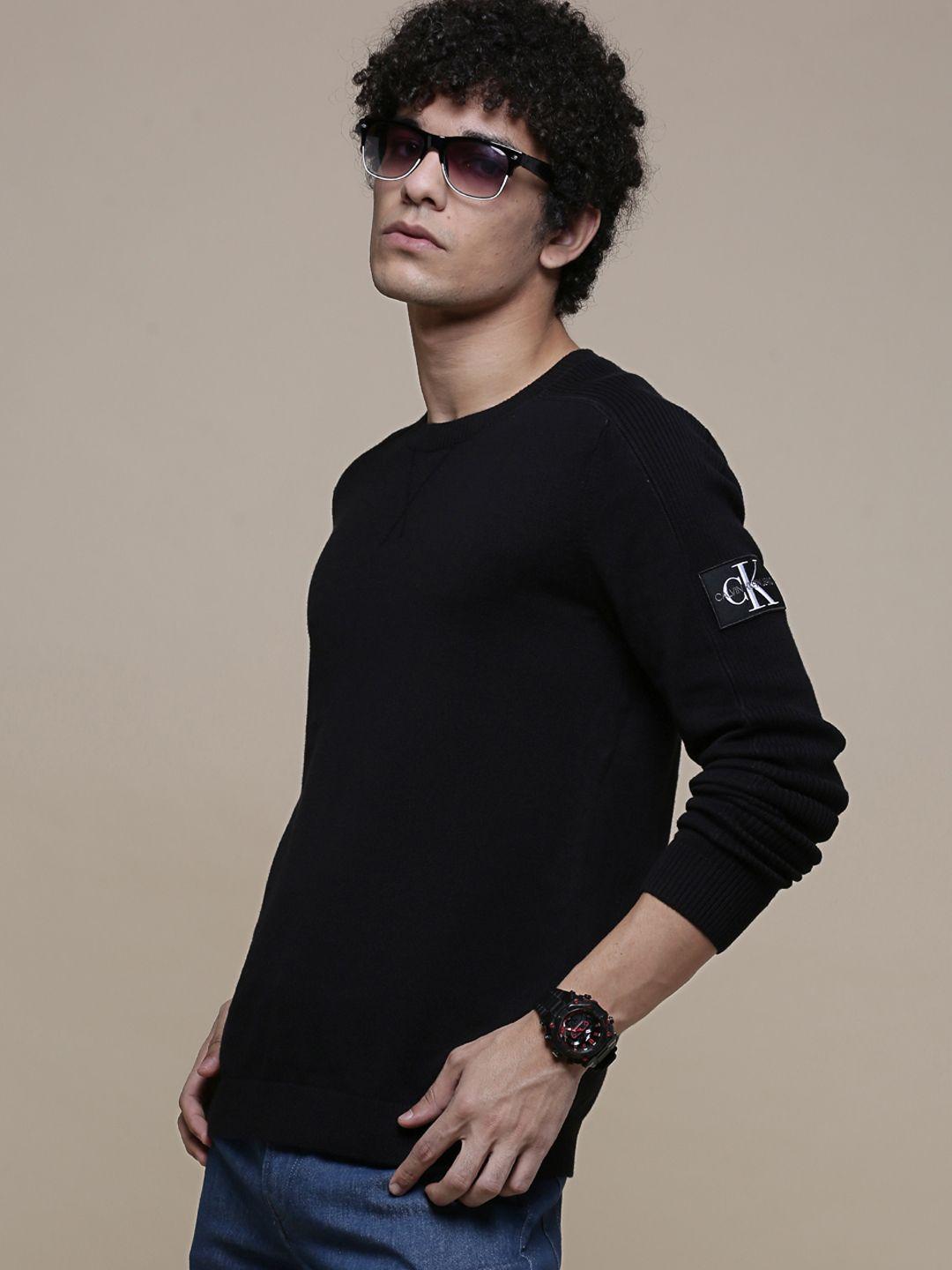 calvin klein jeans men black solid pullover