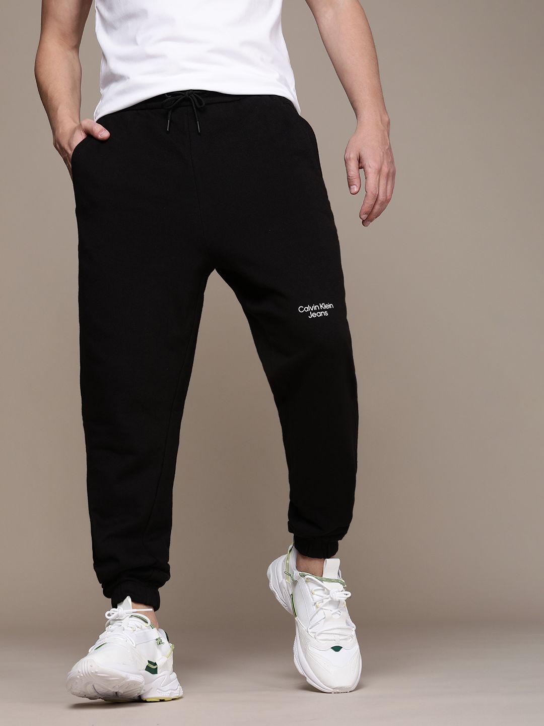 calvin klein jeans men black solid pure cotton joggers