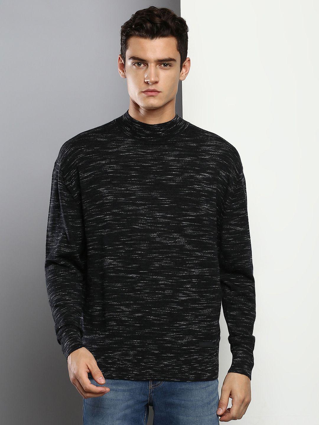 calvin klein jeans men black speckled printed pullover sweaters