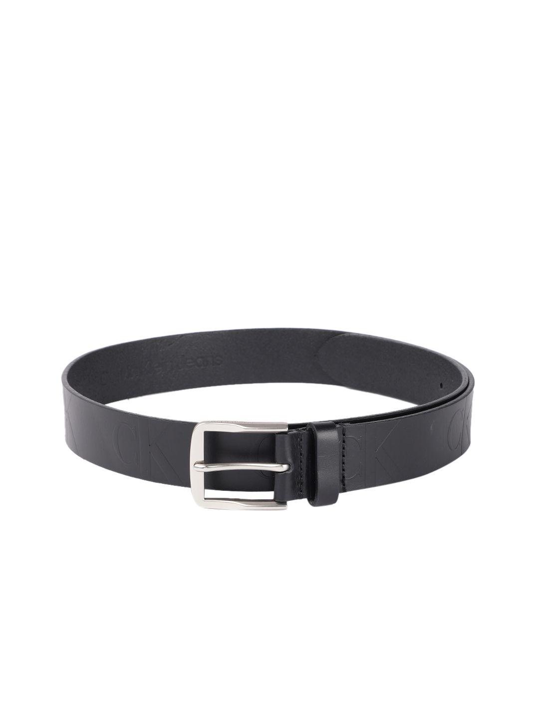 calvin klein jeans men black textured leather belt