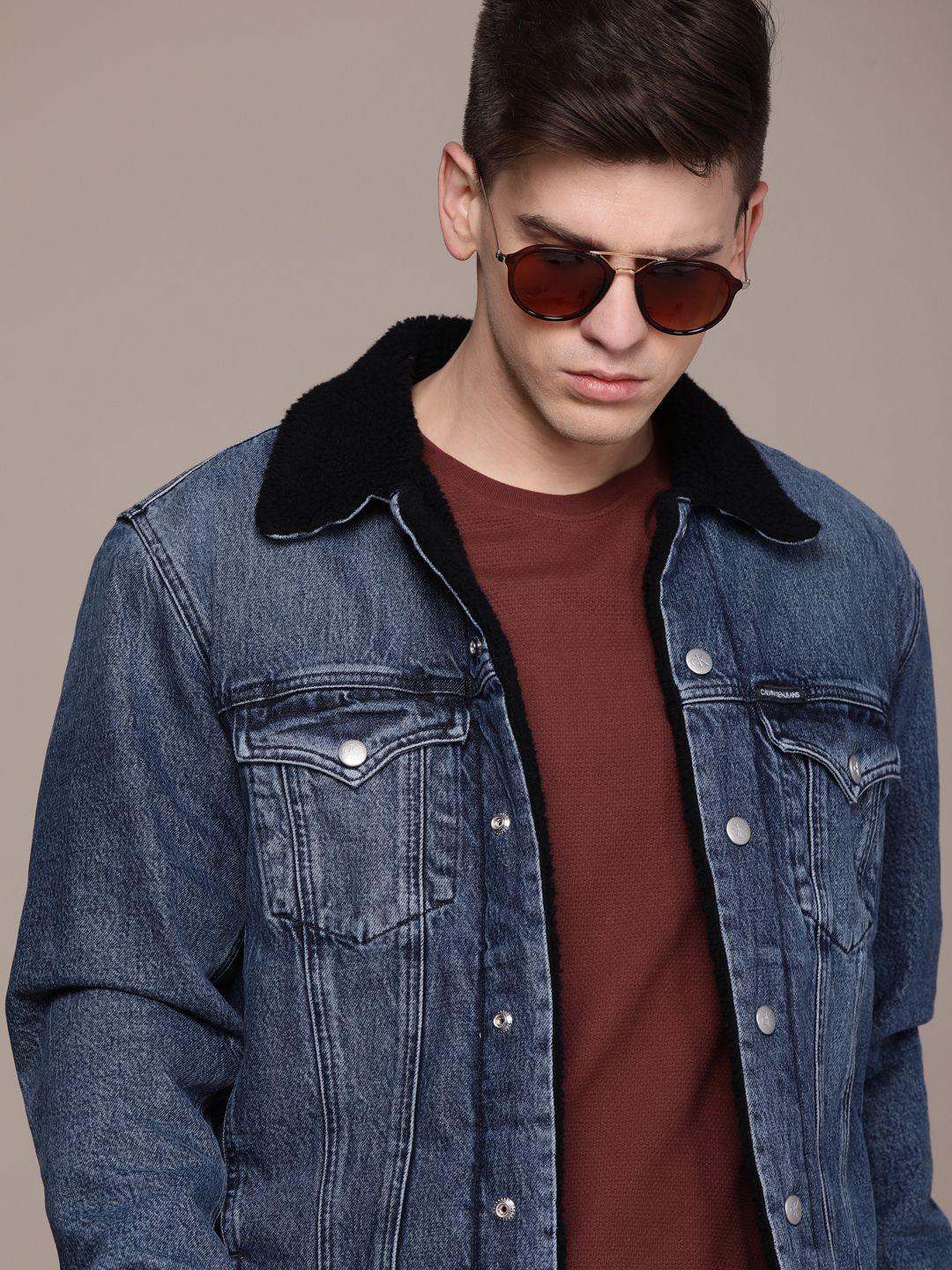 calvin klein jeans men blue faux fur denim jacket