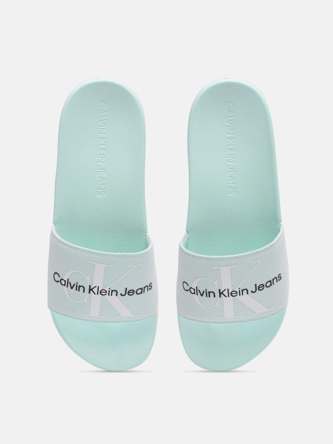 calvin klein jeans men brand logo printed sliders