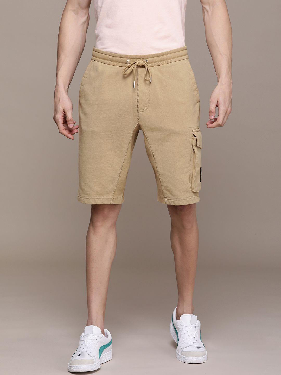 calvin klein jeans men brown solid  monogram patch hwk  regular shorts