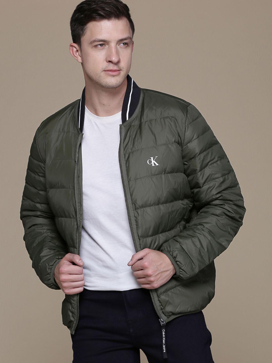 calvin klein jeans men green solid puffer jacket