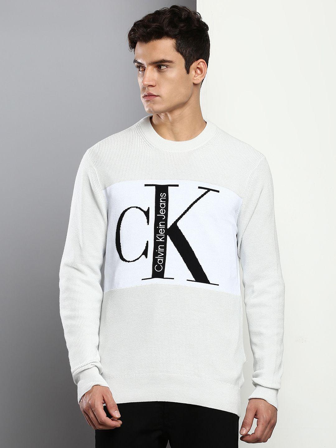 calvin klein jeans men grey brand logo printed pullover