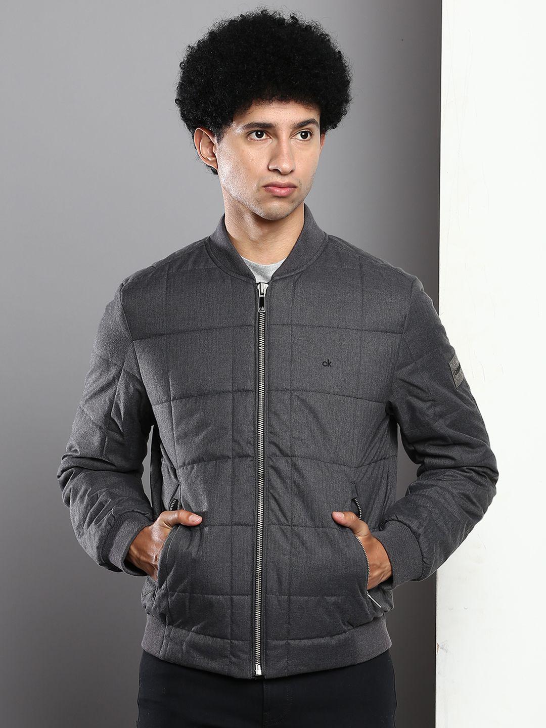 calvin klein jeans men grey solid quilted bomber jacket