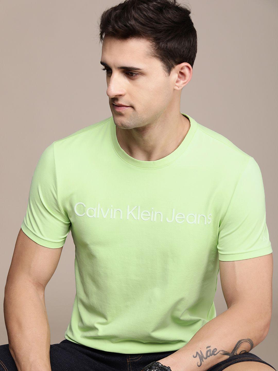 calvin klein jeans men mint green typography applique t-shirt