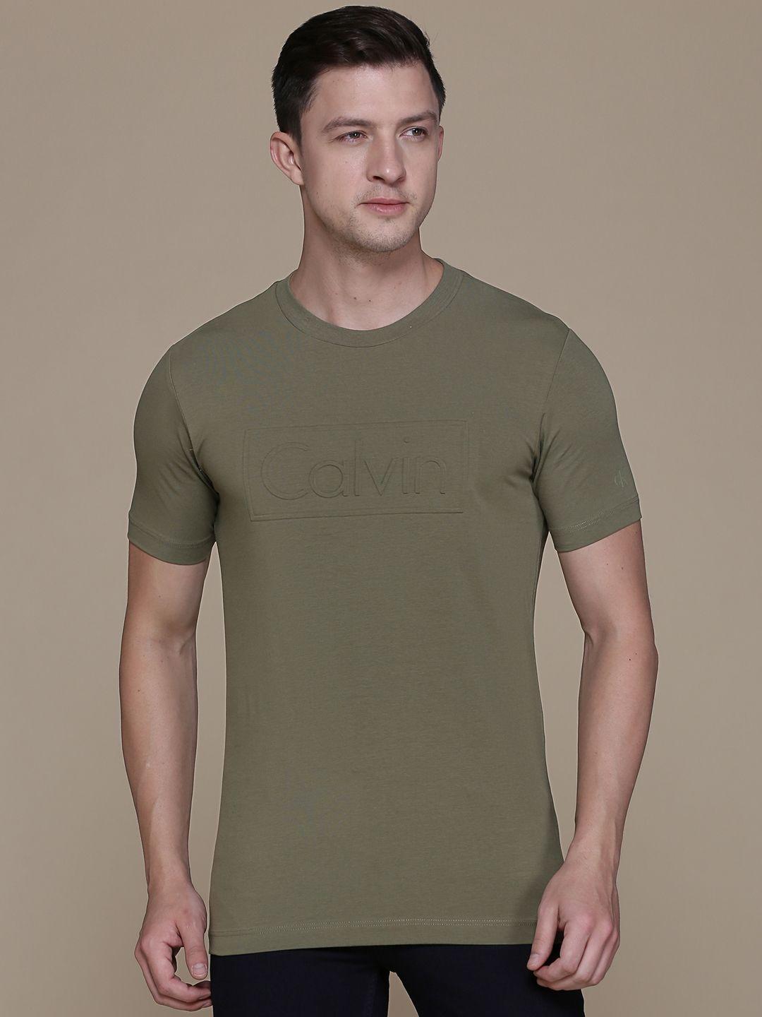 calvin klein jeans men olive green brand logo t-shirt