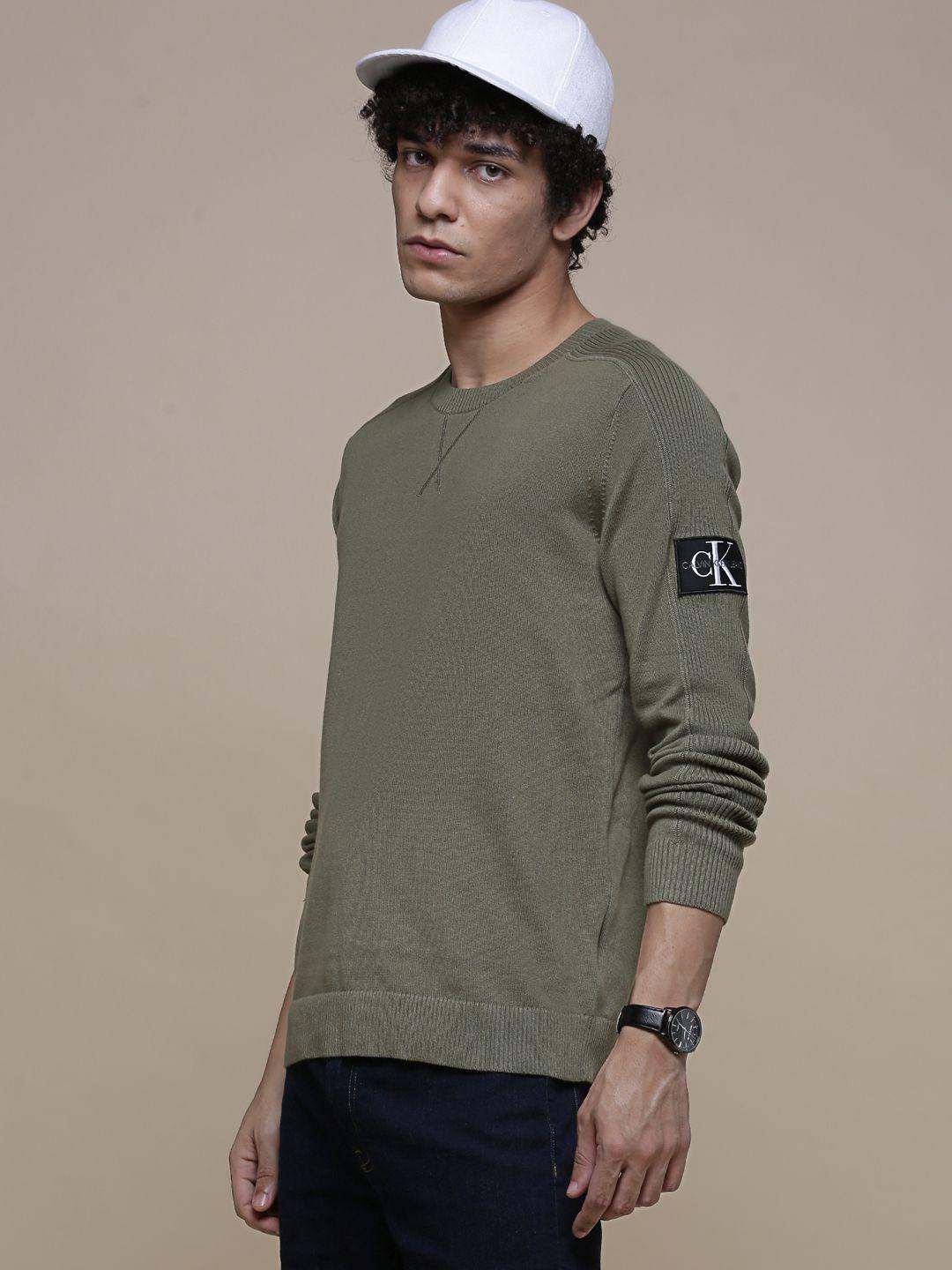 calvin klein jeans men olive green pullover