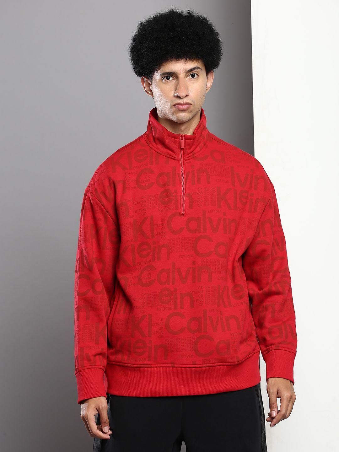 calvin klein jeans men red brand logo printed pullover sweatshirt