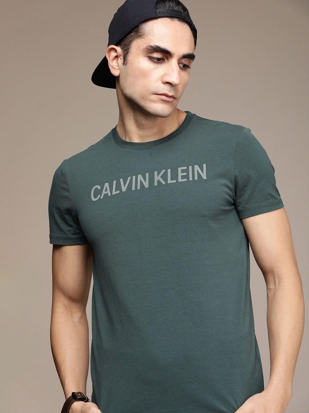calvin klein jeans men teal blue brand logo printed slim fit t-shirt