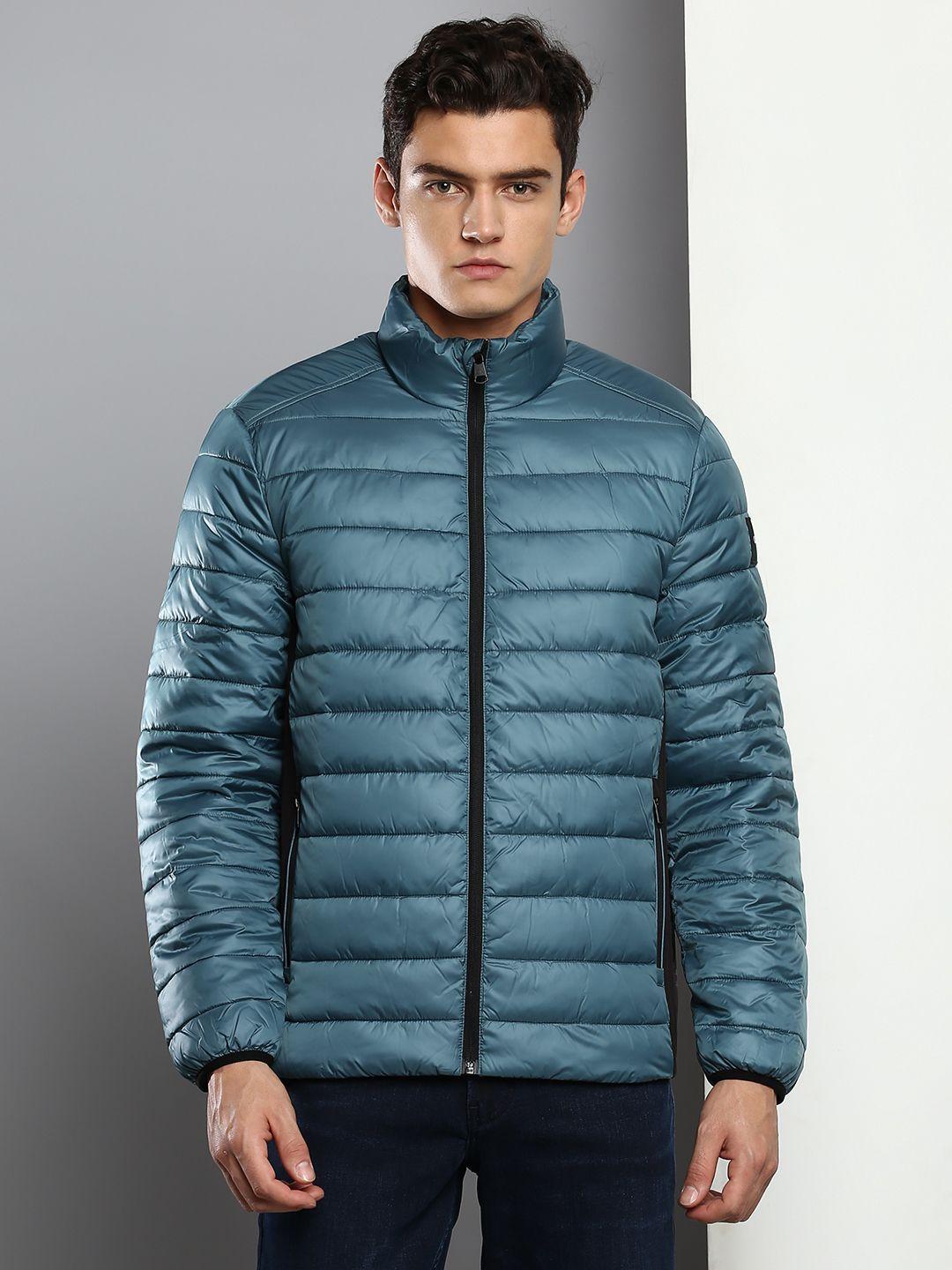 calvin klein jeans men teal blue solid puffer jacket