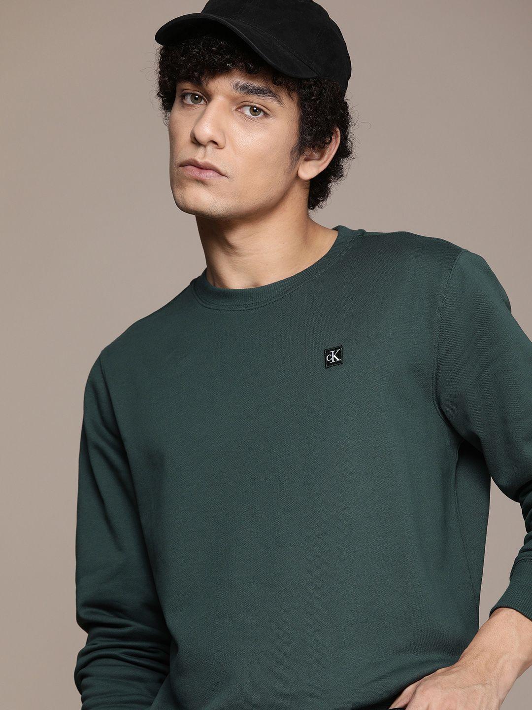 calvin klein jeans men teal green badge pullover sweatshirt