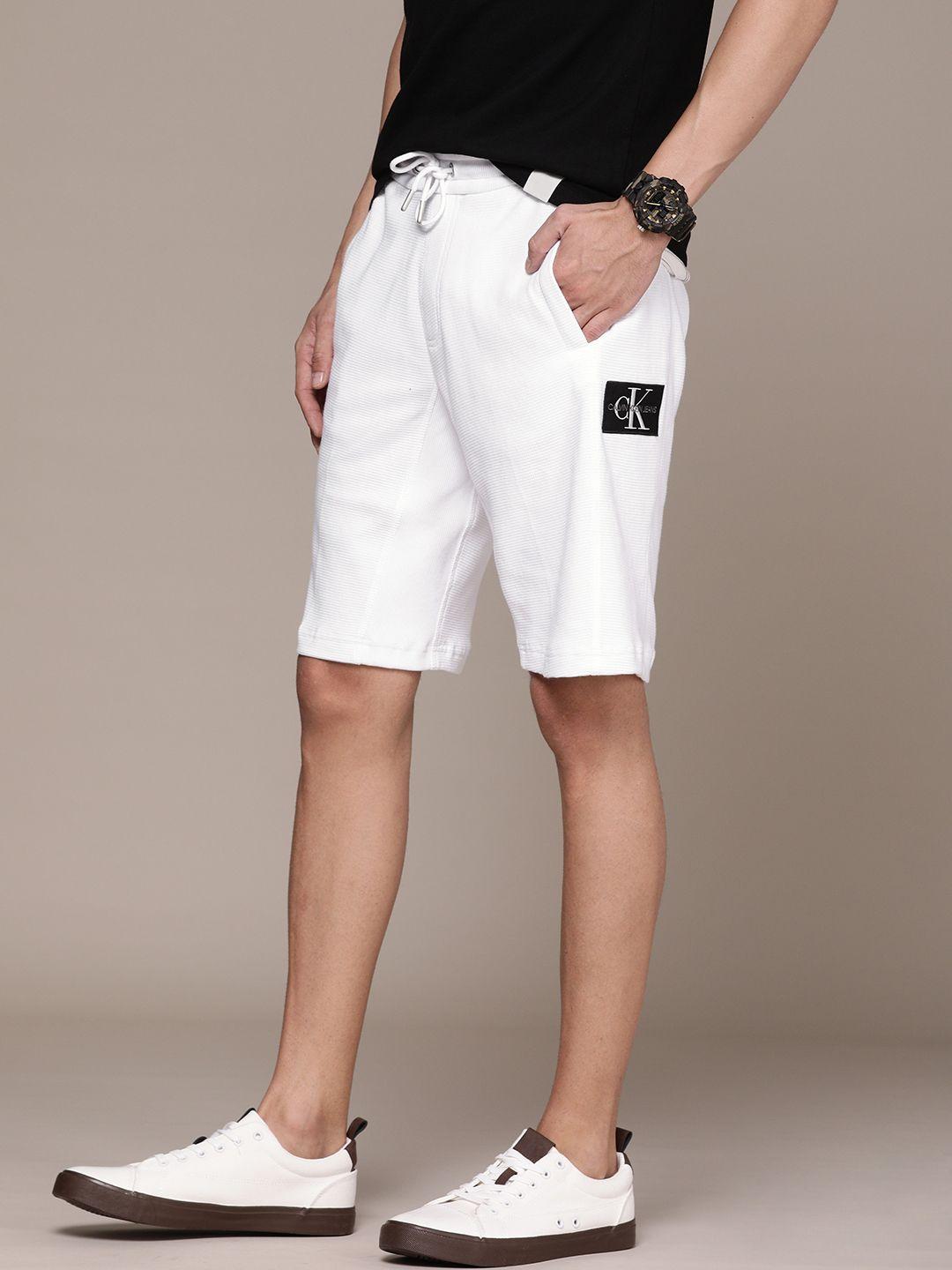 calvin klein jeans men white mid-rise regular shorts