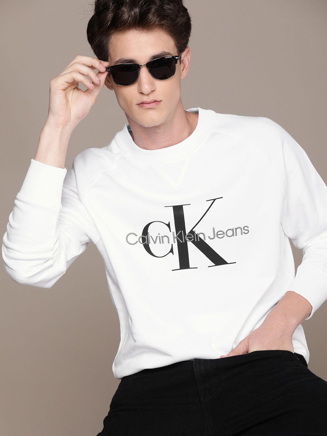 calvin klein jeans men white printed organic cotton sweatshirt