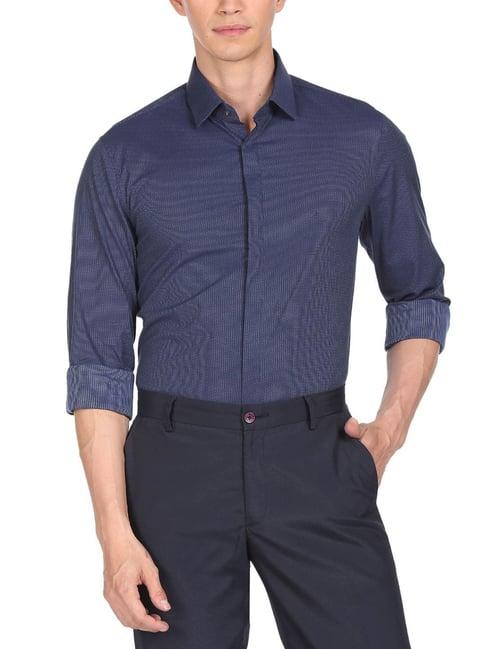calvin klein jeans navy cotton slim fit self pattern shirt