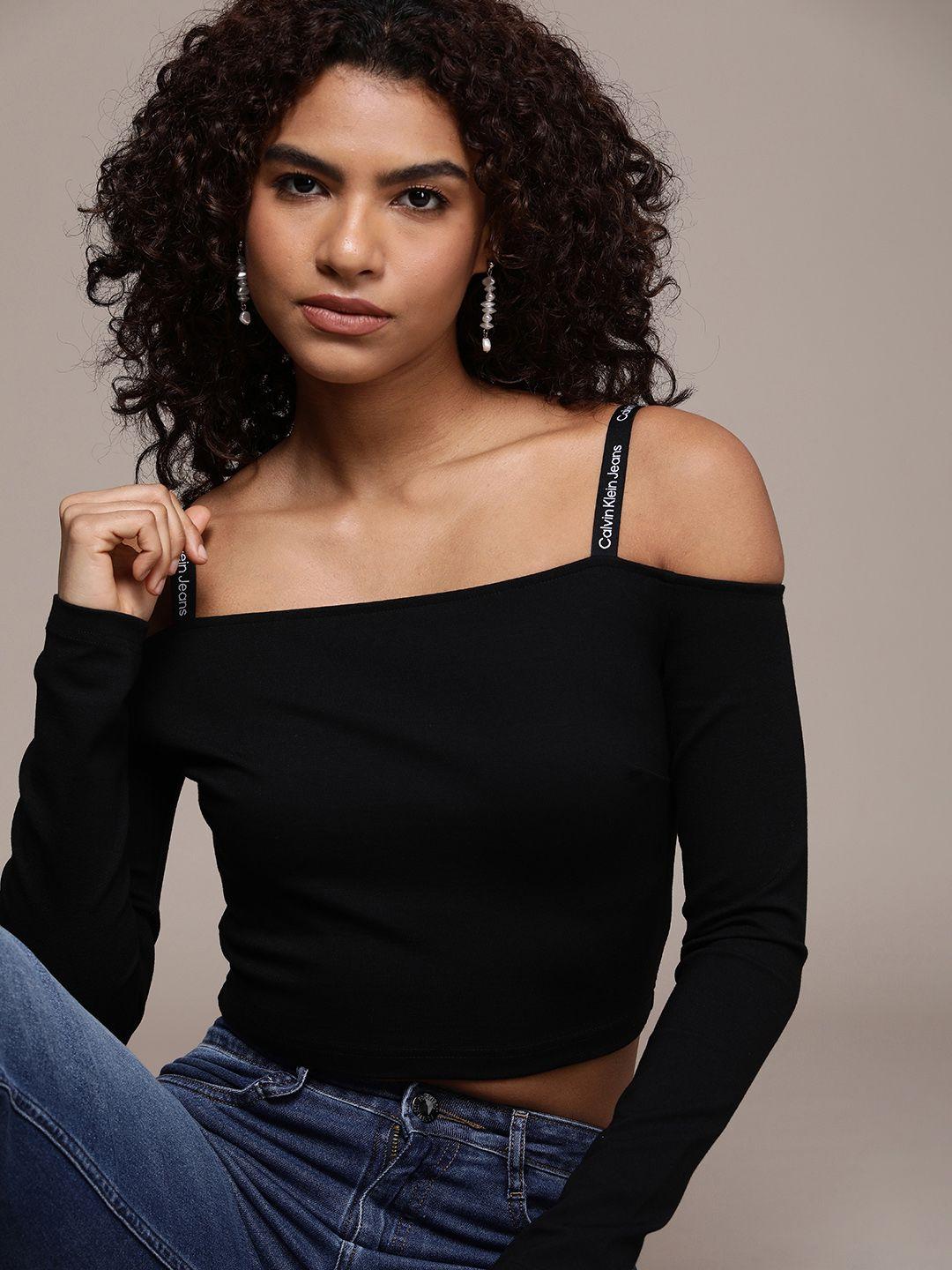 calvin klein jeans off-shoulder bardot crop top