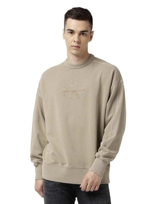 calvin klein jeans plaza taupe embroidery comfort fit sweatshirt