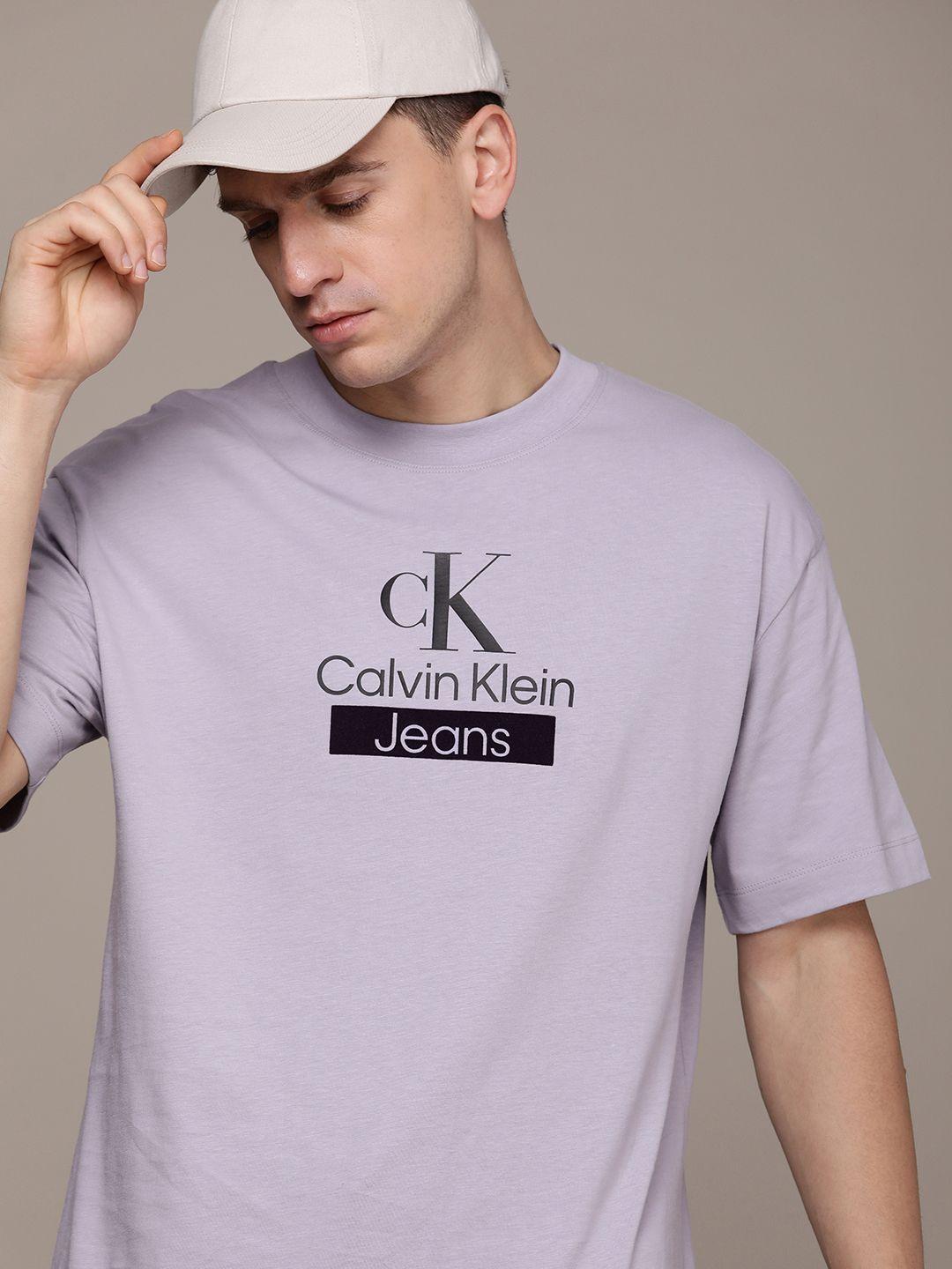 calvin klein jeans printed drop-shoulder sleeves pure cotton boxy t-shirt