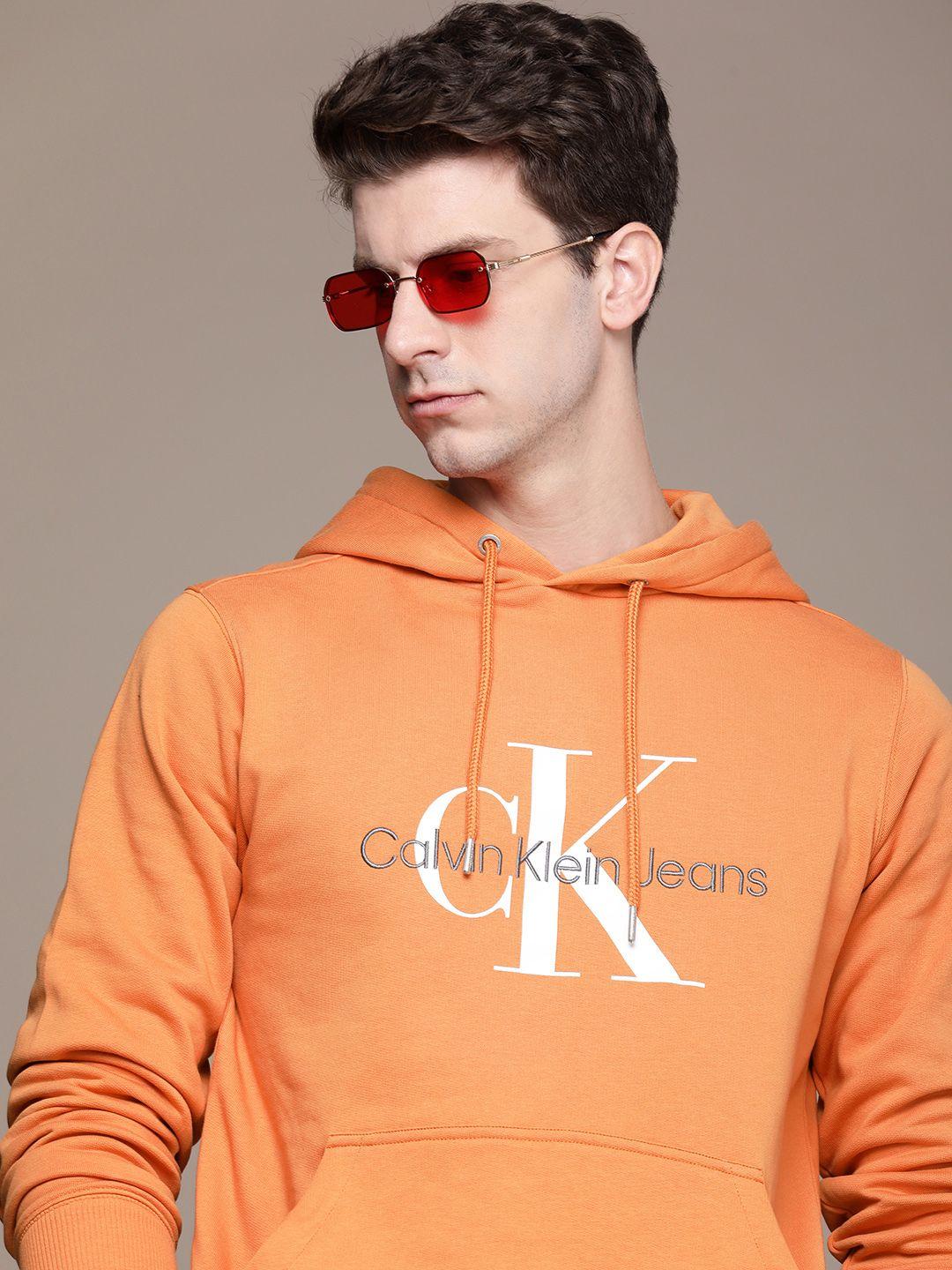 calvin klein jeans pure cotton brand logo printed hooded sweatshirt