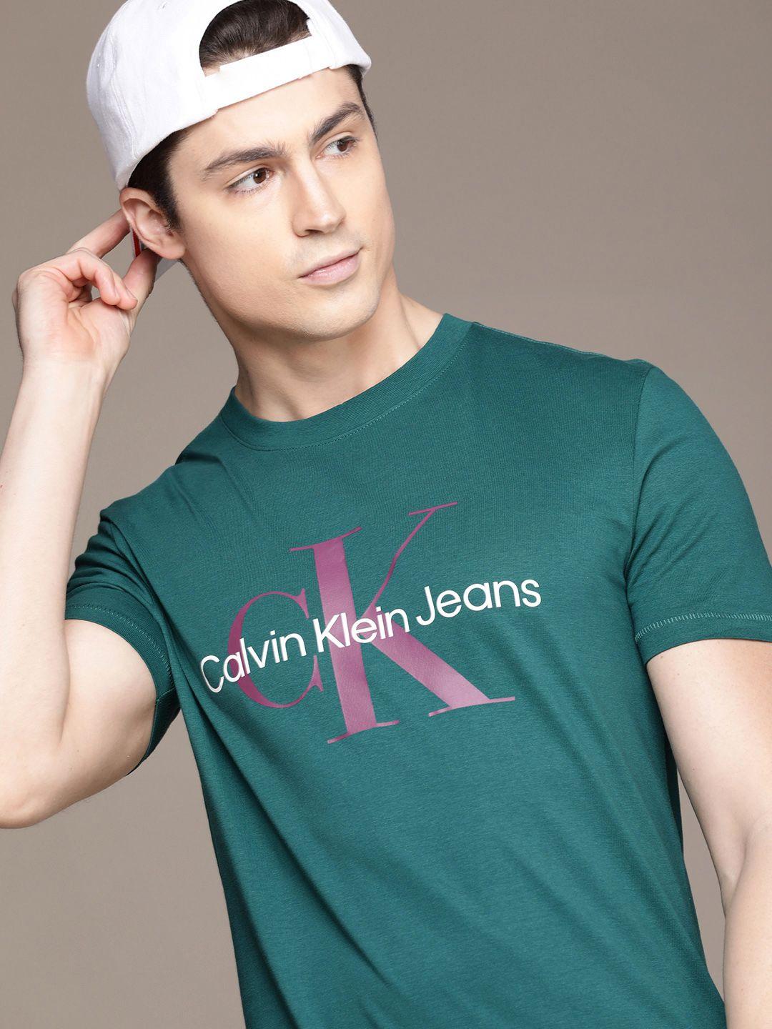 calvin klein jeans pure cotton brand logo printed regular fit casual t-shirt