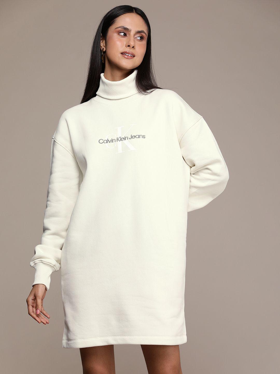 calvin klein jeans turtle neck brand logo printed jumper dress