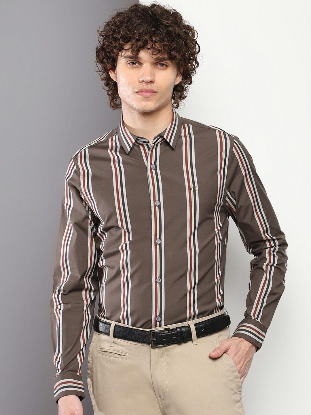 calvin klein jeans vertical striped slim fit formal pure cotton shirt