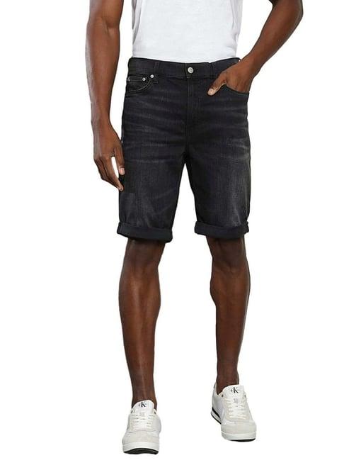 calvin klein jeans washed black cotton slim fit shorts