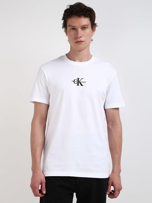 calvin klein jeans white cotton regular fit t-shirt