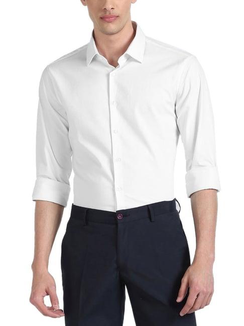 calvin klein jeans white cotton slim fit self pattern shirt