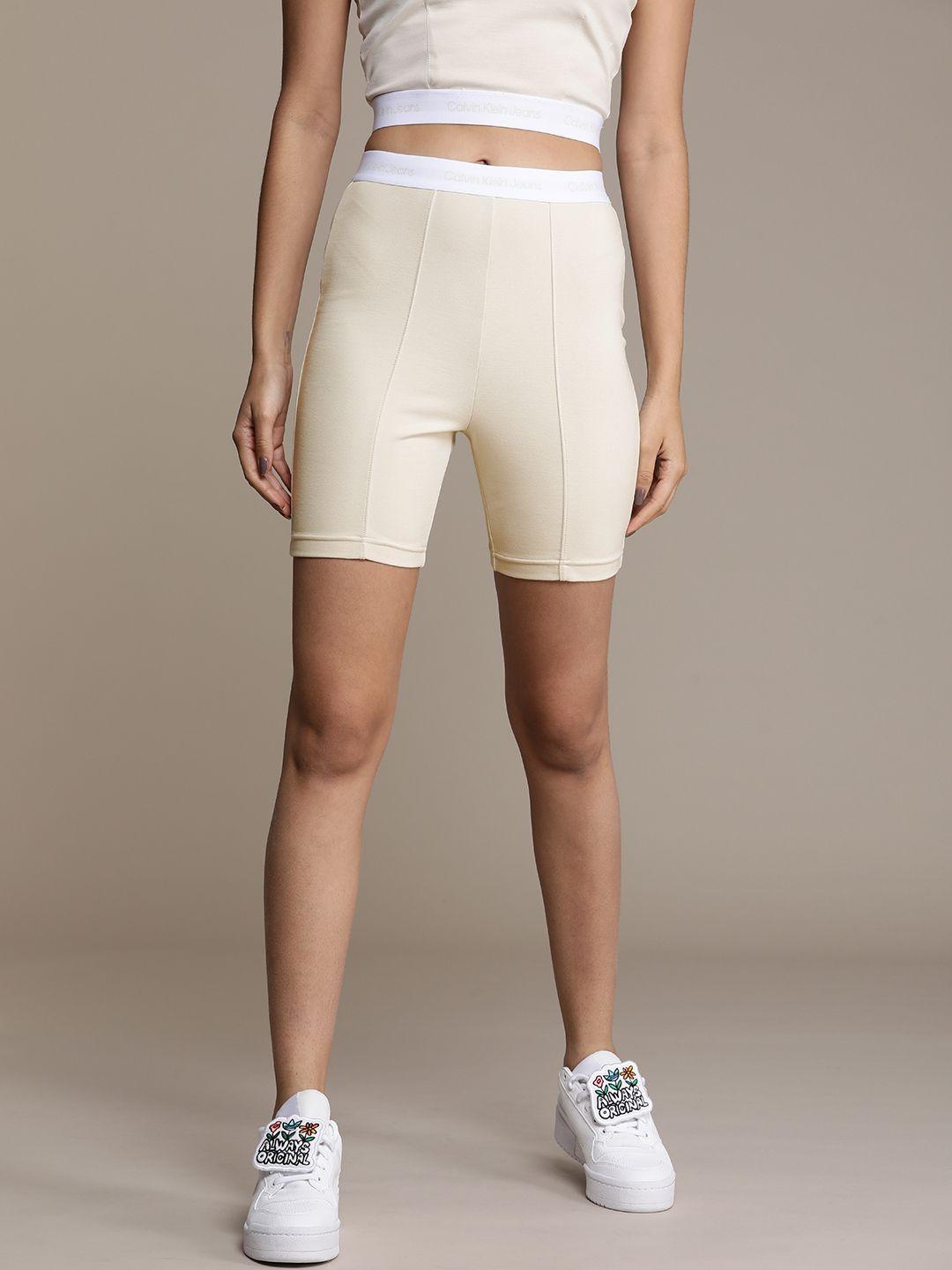 calvin klein jeans women beige slim fit sports shorts