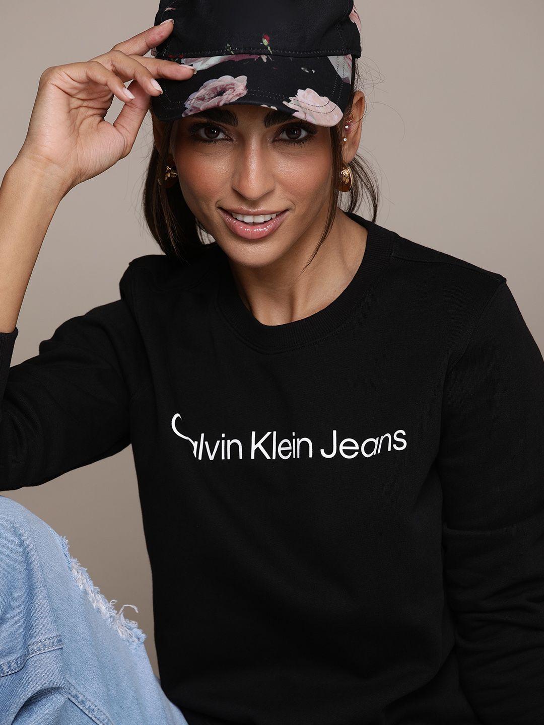 calvin klein jeans women black brand logo printed sweatshirt